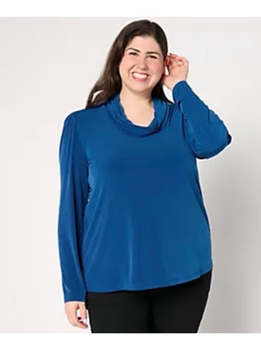 SUSAN GRAVER Liquid Knit Blue Cowl Neck Top Pouf Sleeve Plus Size 3X Stretchy